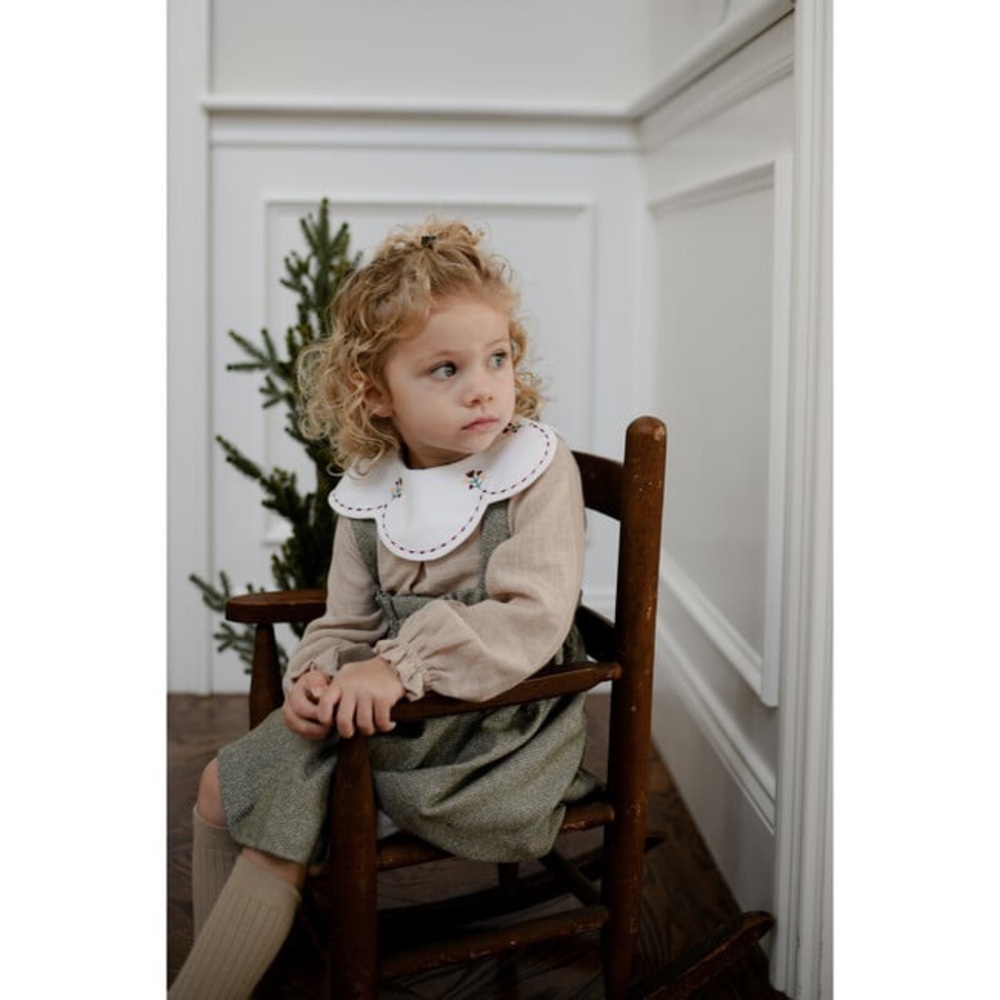 Pinafore and Embroidered Blouse Set